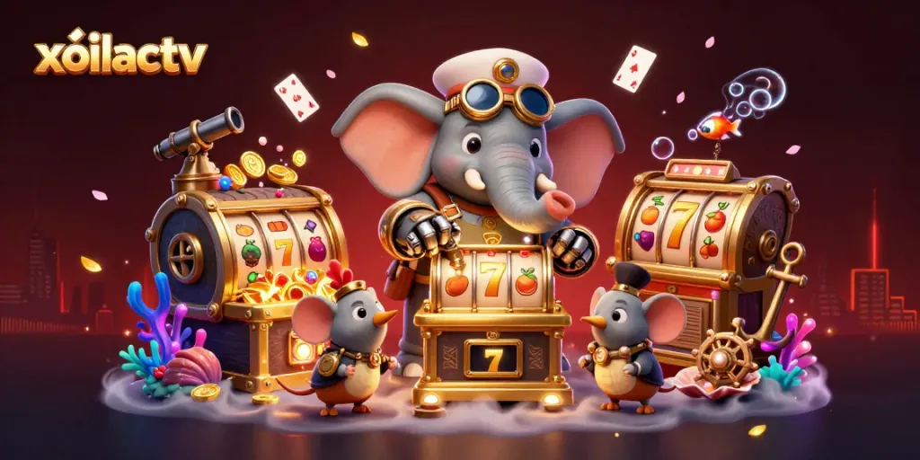 Spin to win with xoilactv's interactive steampunk casino experience filled with gold and vibrant elements.
