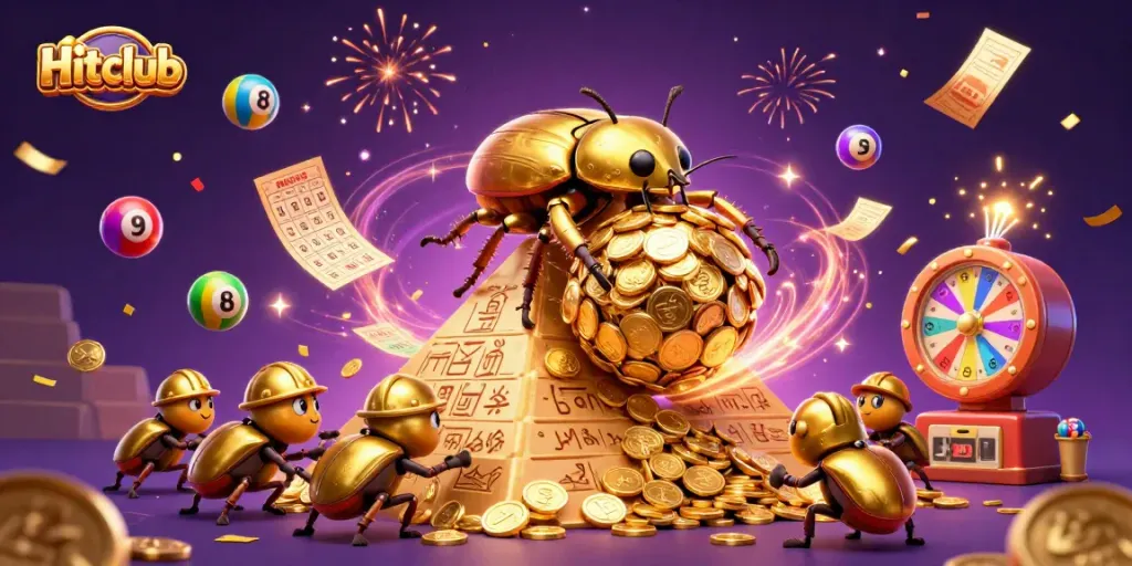 Engage with Hitclub to win prizes in a vibrant 3D casino scene filled with excitement.