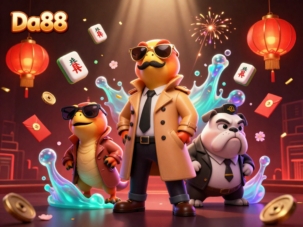 Experience the thrill at Da88 with a vibrant 3D scene featuring raptors in disguise at a VIP casino.