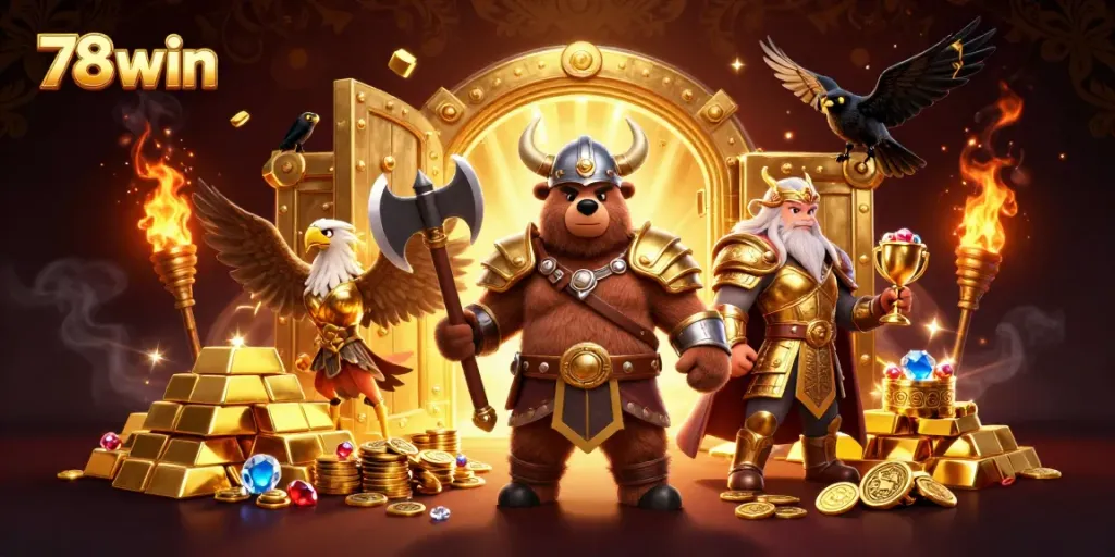 Engage in vibrant gaming adventures at 78win with thrilling characters and treasure in a magical casino world.