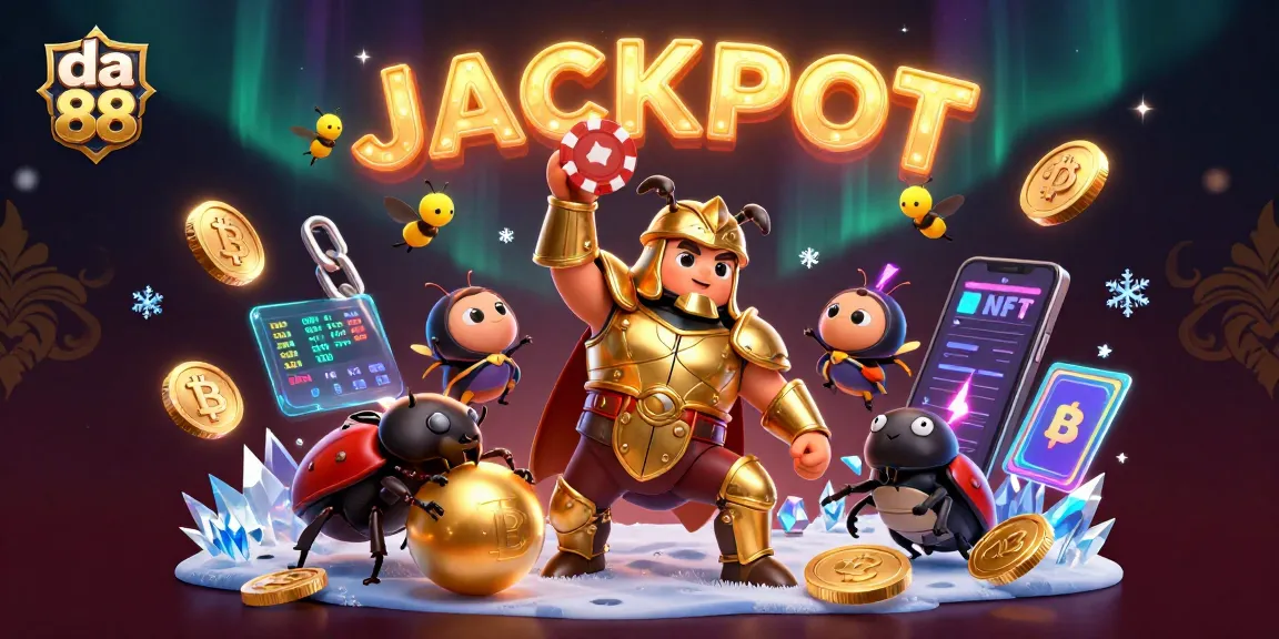 Spin the reels and win big with da 88 in a jackpot scene featuring vibrant characters and crypto elements.