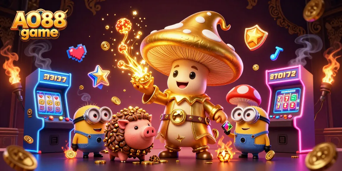 Experience the excitement of AO88 game with unique characters in a colorful casino setting.
