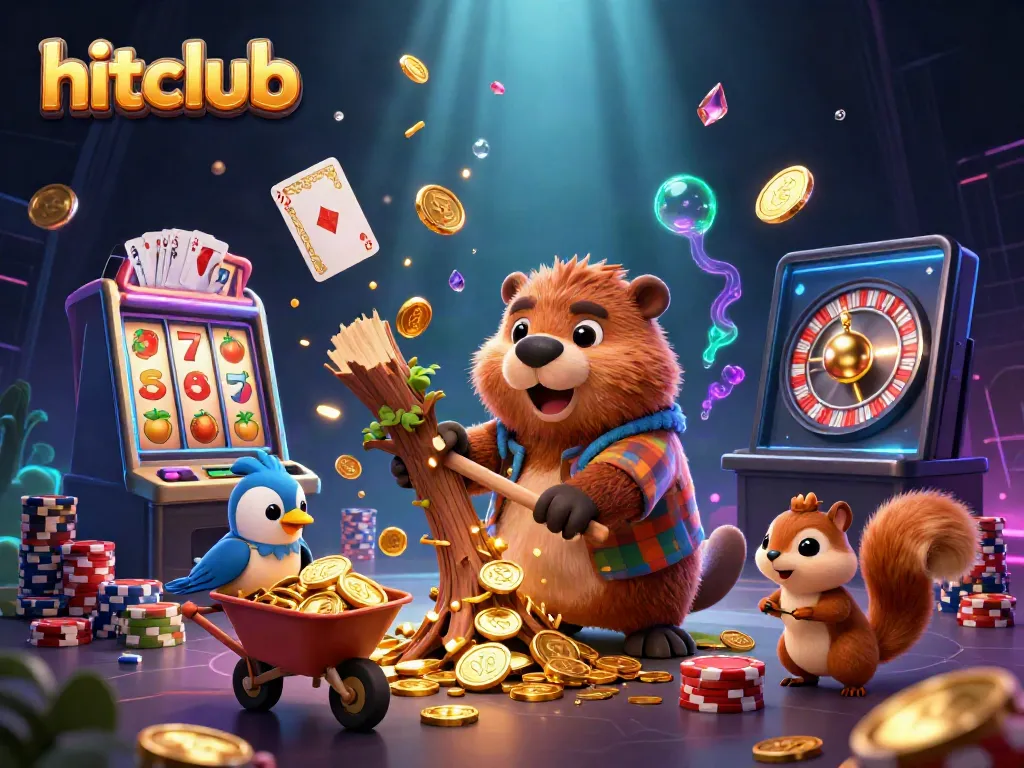 Experience the vibrant excitement of hitclub with beaver and friends celebrating wins and jackpots.