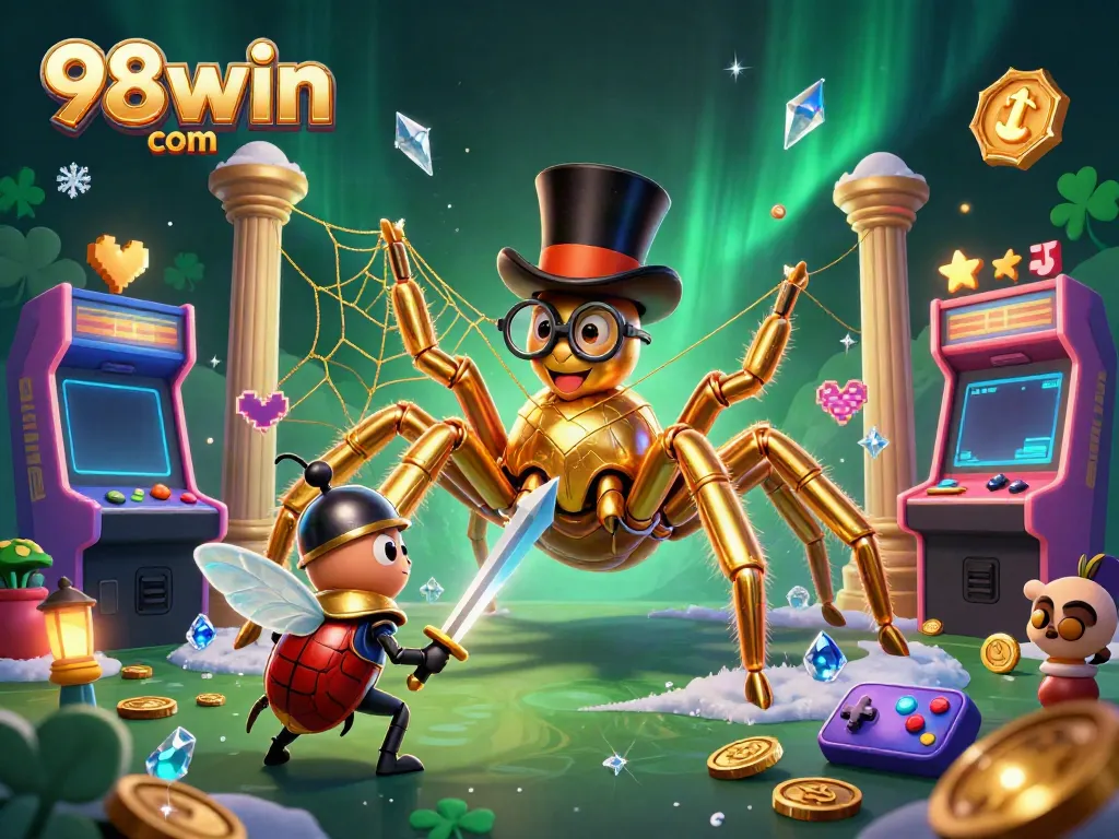 Engage in thrilling gameplay at 98win com with our vibrant 3D gaming scene featuring unique characters.