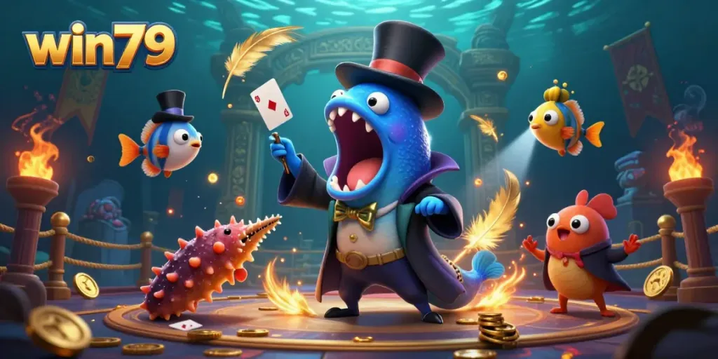 Win79's enchanting underwater scene features magic and excitement with vibrant elements and characters.