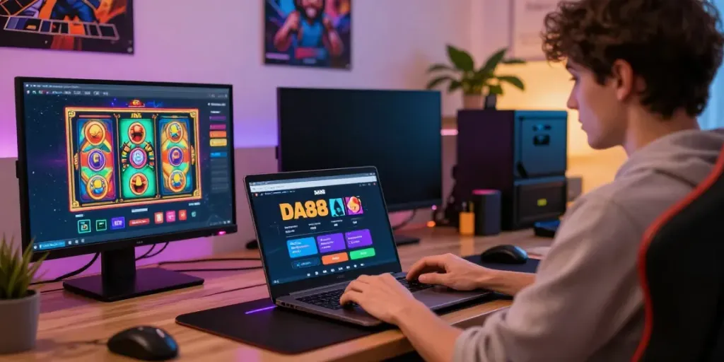 User enjoying the DA88 online betting platform in a vibrant gaming setup.