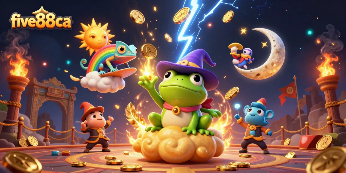 Engage with exciting gameplay at five88ca, featuring wizards and chameleons amidst a storm of coins.