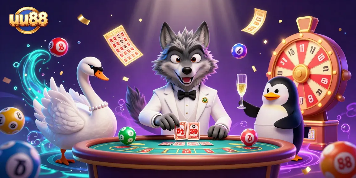 Experience the excitement of uu88 with a vibrant 3D casino illustration showcasing dynamic gaming elements and characters.