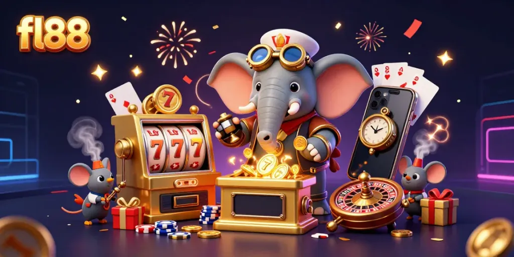 Experience high-energy casino fun at fl88 with animated characters and vibrant slot gaming elements.