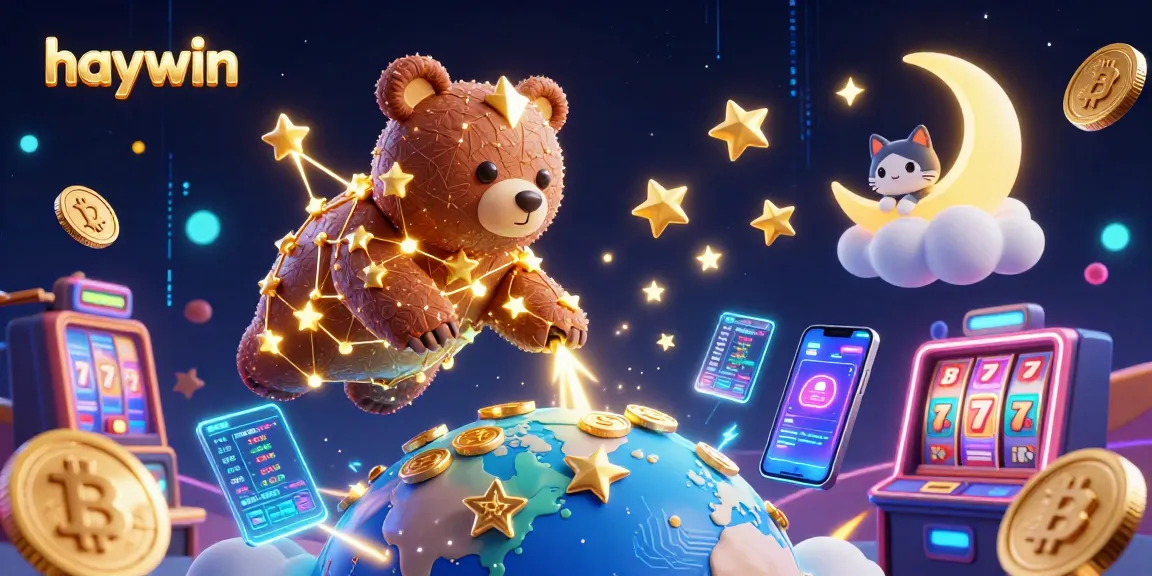 Experience winning moments at haywin with lively casino elements and cosmic characters in a vibrant 3D scene.