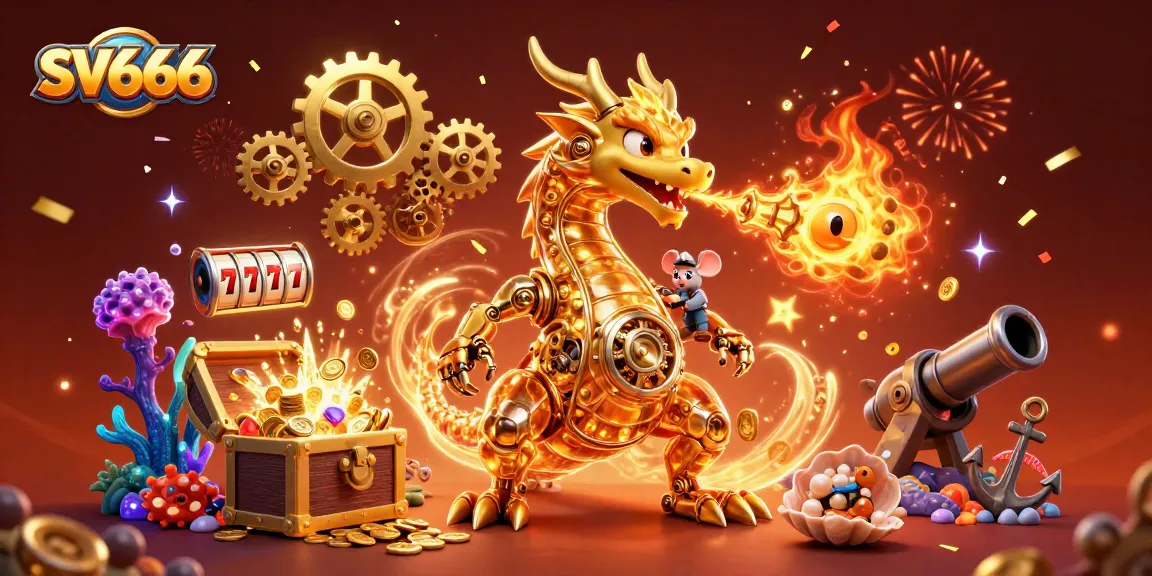 Engage with SV666's 3D casino adventure featuring a golden dragon and vibrant gaming elements.