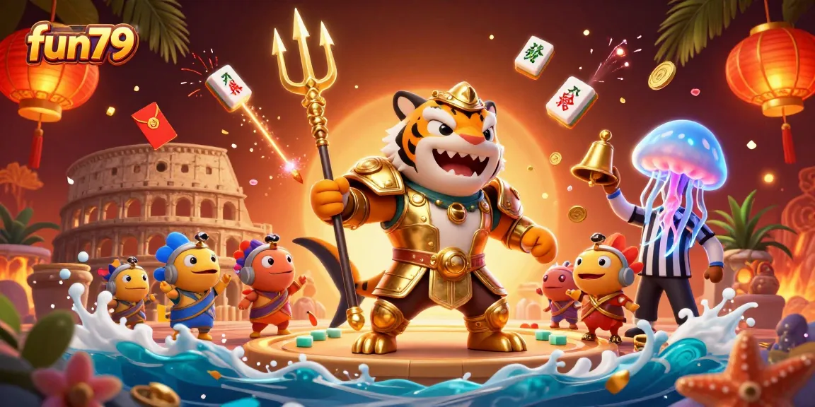 Experience online gaming thrills at fun79 with vibrant casino elements in a colorful illustration.