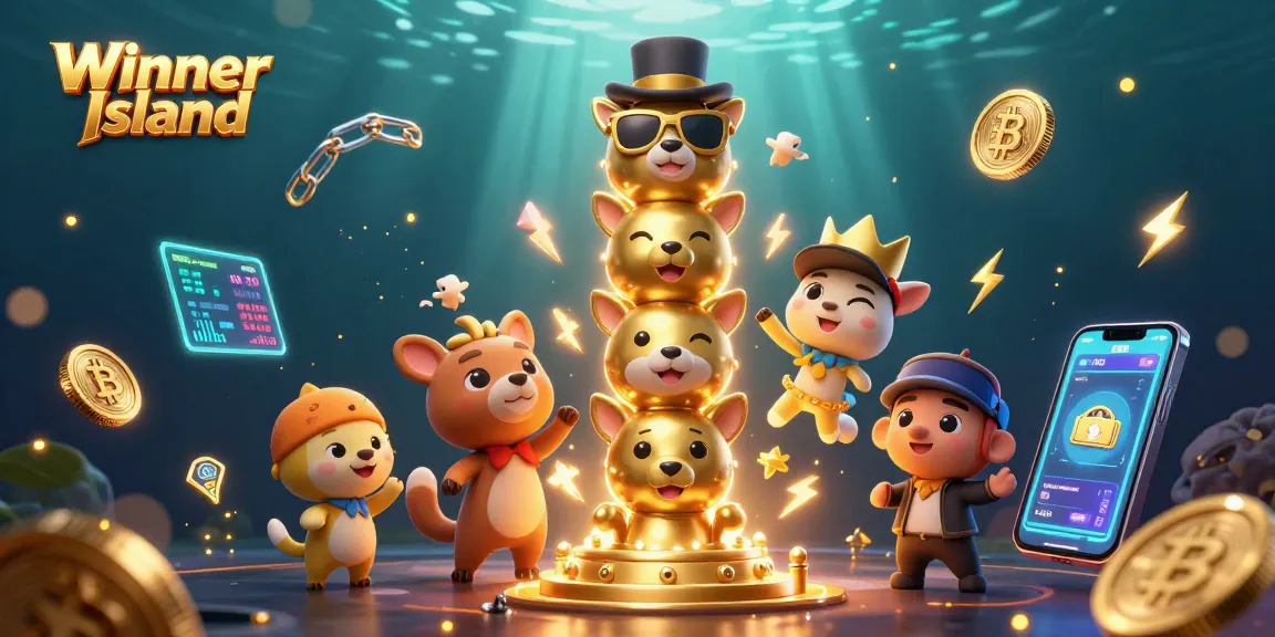 Experience the thrill of winning at Winner Island with colorful 3D casino elements.