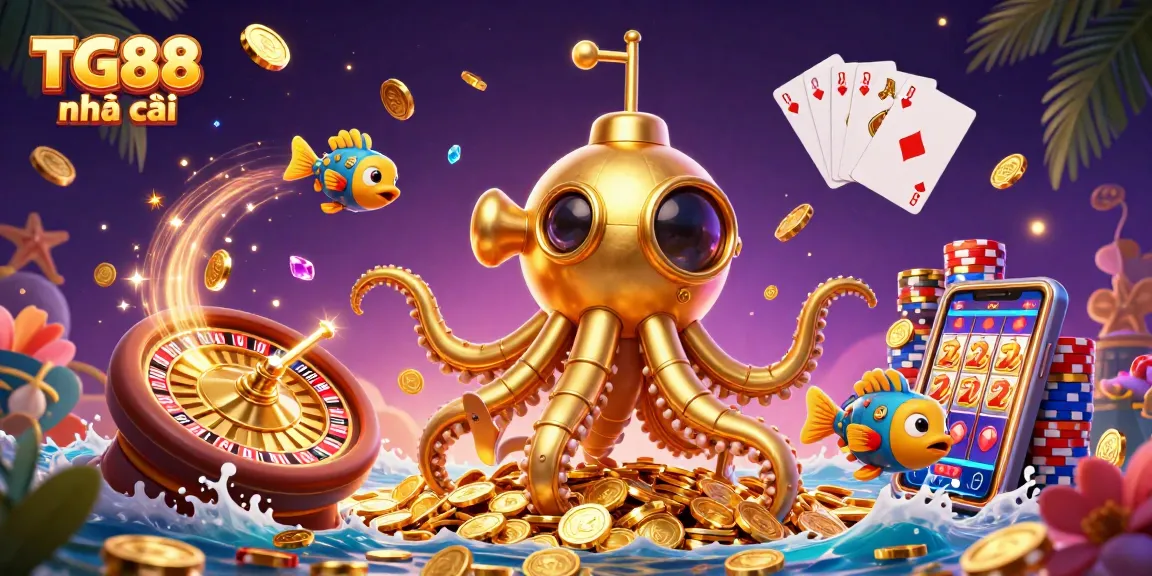 Experience the excitement of TG88 nhà cái with a vibrant casino adventure illustration featuring the mythical kraken.