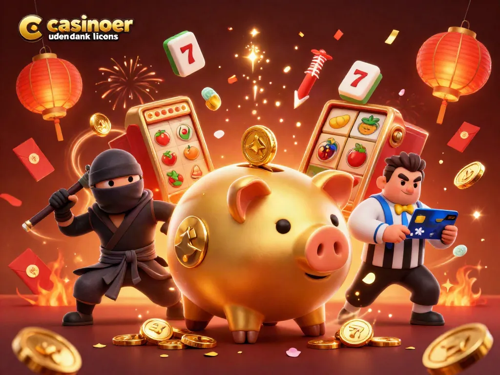Engage in thrilling gameplay at casinoer uden dansk licens with golden piggy bank sumo wrestler and dynamic slot elements