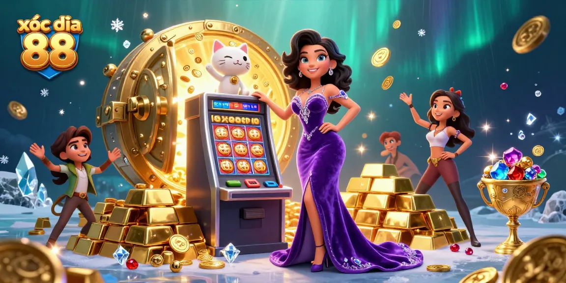 Experience the excitement of xóc đĩa 88 with a glamorous woman and playful fortune cat in a vibrant casino scene.