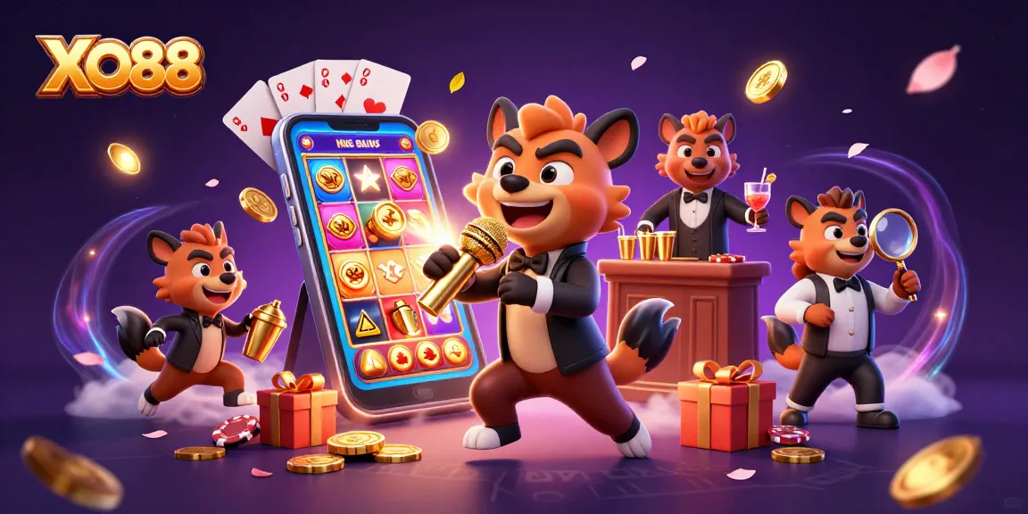 Experience the vibrant energy of XO88's comedy casino club with animated hyenas and thrilling games.