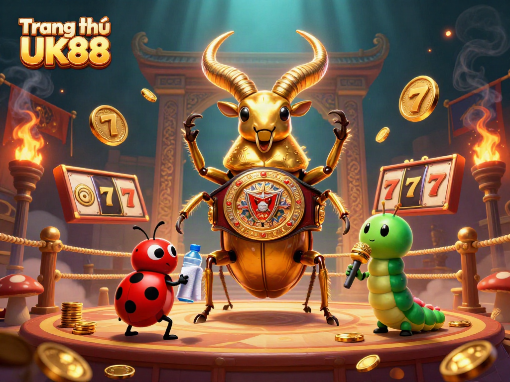 Engage in thrilling slots at Trang chủ UK88 with a vibrant 3D arena illustration featuring dynamic game elements.