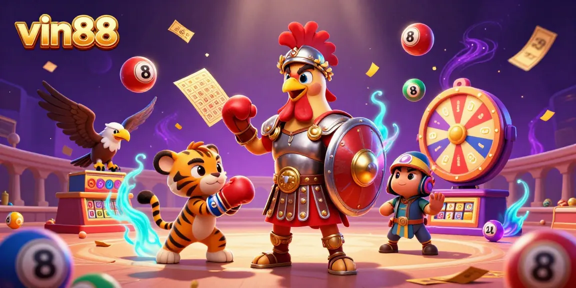 Engage in exciting lottery activities with vin88 in a vibrant 3D carnival scene