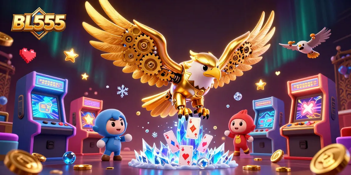 Engage with BL555's thrilling action featuring a cybernetic golden eagle soaring through casino games.
