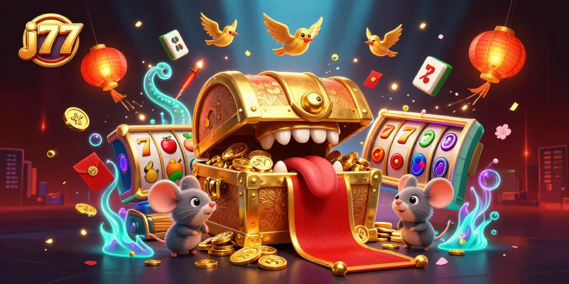Experience thrilling gameplay with j77’s engaging casino theme in a vibrant 3D illustration.