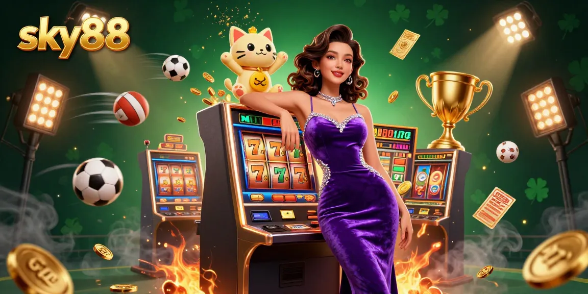 Engage with sky88's thrilling slots and jackpot excitement in a vibrant casino scene.
