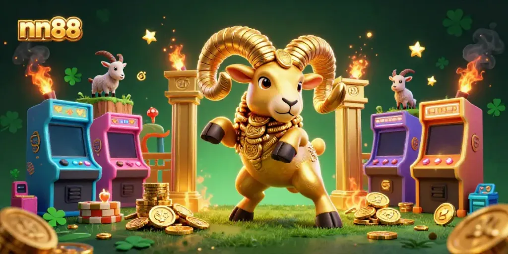 Experience exciting gameplay with nn88, showcasing a golden ram charging through a vibrant casino.